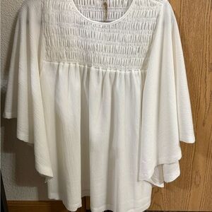 Easel White Smocked Blouse